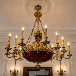 Lámpara de Techo Colgante de Cristal Rojo Dorado Antiguo, Estilo Candelabro de Lujo, para Decoración Interior Clásica de Villas y Hoteles - Product Image 2