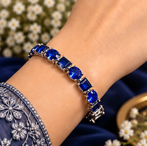 Pulsera de Plata con Zafiro Azul, Pulsera con Gema Azul, Joyería de Plata Esterlina, Pulsera de Eslabones con Zafiro, Joyería de Pulsera Elegante - Product Image 2