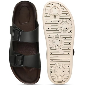Sandalias Negras Clásicas para Hombre con Triple Hebilla, Punta Abierta, Suela Plana Informal, Calzado Ligero para Verano, Ocio, Viajes y Uso Diario - Product Image 1
