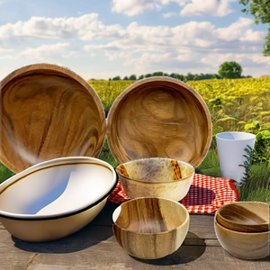 Eco-Friendly Acacia Wood Japanese Bowl Set Classic Design Style Noodle Fruit Soup Salad Bowl Tableware Fork Spoon for Wedding - Product Image 6