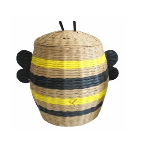 Cute Bee Shaped Water Hyacinth Basket with Lid Woven Decorative Yellow Animal <b>Storage</b> <b>Box</b> <b>Kids</b> Room Toy Organizer - Product Image 1