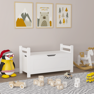 Scatola giocattolo per bambini in legno di gomma bianca grande armadio di stoccaggio con coperchio ribaltabile di sicurezza con cerniera per baule per asilo nido sala giochi per ragazzi - Product Image 6