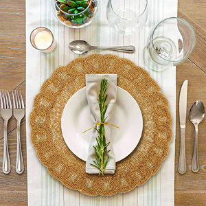 TOP QUALITY UNIQUE LEAF DESIGN HANDMADE GLASS <b>BEADED</b> TABLE <b>PLACEMATS</b> at WHOLESALE PRICE Embroidered - Product Image 3