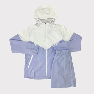 Men's Blue Hooded Windbreaker Tracksuit Set Full Sleeve Drawstring Closure Casual Style Water Resistant Polyester/Cotton - Product Image 5
