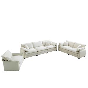 Set Divano Sezionale Oversize in Corduroy Beige a 3 Pezzi: 1 Poltrona Singola, 1 Divano a 2 Posti, 1 Divano a 3 Posti Profondo per Soggiorno - Product Image 3