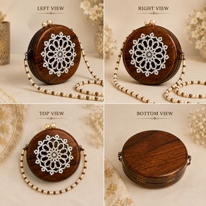 Décoration murale ronde en bois avec chaîne de perles, design bohème fait main pour salon intérieur, accent décoratif pour la maison - Product Image 4