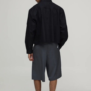 Heavyweight Men's Premium <b>Black</b> Poplin Full <b>Sleeve</b> Turn-down Collar Loose Fit Solid Summer Plus Size Button Down <b>Crop</b> Boxy Shirt - Product Image 2