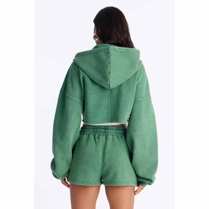 Conjunto de Sudadera con Capucha y Pantalones Cortos para Mujer, Primavera, Ligero, 100% Algodón, Color Sólido, Alta Calidad, Personalizable - Product Image 6