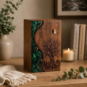 Urne funéraire en bois personnalisée de style américain, gravure Arbre de Vie, écologique, durable, finition bois brun/naturel 200/220 - Product Image 5