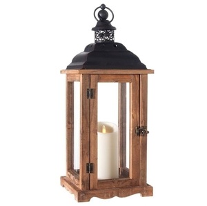 Lanterne à bougie en bois avec panneaux en verre, poignée en corde, faite à la main, décoration de ferme, de jardin et de maison - Product Image 2