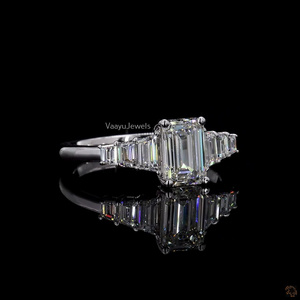 Leb Grown <b>Emerald</b> Cut Diamond Engagement <b>Ring</b> trapezoid Side Stones IGI Certified Classic <b>ring</b>, 10K,14K,18K gold & 925 Sliver - Product Image 4