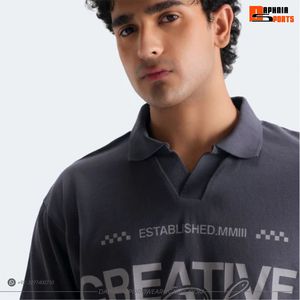 DAPHNIA Creative State Men's <b>Grey</b> Short Sleeve <b>Polo</b> <b>Shirt</b> Regular Fit Cotton Oxford Casual Wear Front Print Design <b>Shirt</b> - Product Image 6