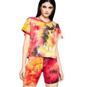 Smooth Cotton Blend Short Sleeve Comfortable Fit Trendy Daily Wear Lightweight <b>Tie</b> Dye Women Summer <b>Set</b> - Product Image 1