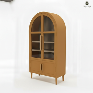 Modern Eco-Friendly Rectangular Display Cabinet Rubber Wood MDF Oak Veneer <b>Shutter</b> Door Storage Cabinet for Living Room - Product Image 1
