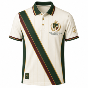 Polo de Manga Corta para Hombre del Club de Cricket Willowfield, a Rayas, Bordado, Estilo Preppy, de Popelina de Algodón Transpirable - Product Image 1