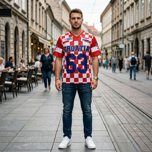 Camiseta de Fútbol de Croacia para Hombre, Roja y Blanca a Cuadros, Cuello en V, Manga Corta, Malla Transpirable, 100% Poliéster, Impresión por Transferencia de Calor - Product Image 2