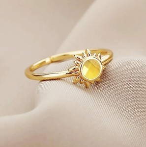 Fashion 6 MM Citrine Gemstone Sunburst <b>Rings</b> - Gold Plated <b>Adjustable</b> <b>Ring</b> for Women Jewelry - Product Image 6