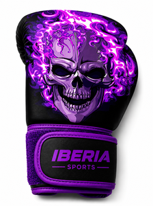 Gants de boxe noirs IBERIA Premium, imprimé crâne violet, gants d'entraînement en cuir PU, logo personnalisé, équipement sportif en gros OEM - Product Image 2
