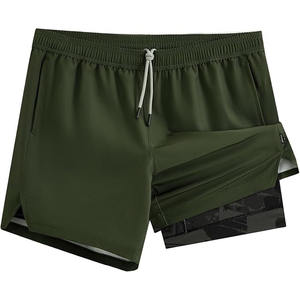 Shorts de sport décontractés pour hommes en tissu éponge, séchage rapide, anti-plis, ourlet fendu, taille haute élastique, respirant, brodé, pour l'été et le yoga - Product Image 1