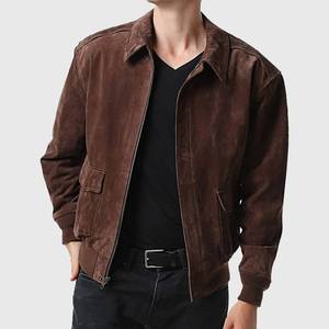 Flight Suede Brown A-2 Bomber Aviator Leather <b>Jacket</b> Turn-down Collar <b>Zipper</b> Closure - <b>Jacket</b> Brown - Product Image 1