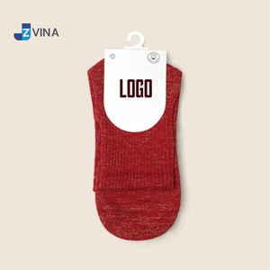 Custom LOGO Pilates <b>Socks</b> Burgundy Color Shiny Fabric Dual Direction Inside Grip <b>Women</b> Anti Slip Yoga Barre Daily Free Design - Product Image 1