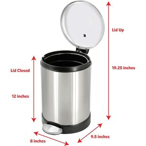 1.2 Gallon Round Stainless Steel Garbage <b>Bin</b> Soft Close <b>Lid</b> <b>with</b> Step Foot Pedal Metal Waste Basket Removable Inner Bucket - Product Image 2
