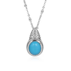 Turquoise Stone Vintage Sterling Silver Oval Pendant <b>Necklace</b> for Women Boho <b>Statement</b> Gemstone Jewelry - Product Image 1