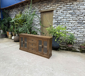 Juego de Muebles para Dormitorio Song Kon, Tamaño Queen, Madera Sólida, Diseño Rústico Antiguo, Puertas Corredizas de Vidrio Templado - Product Image 4