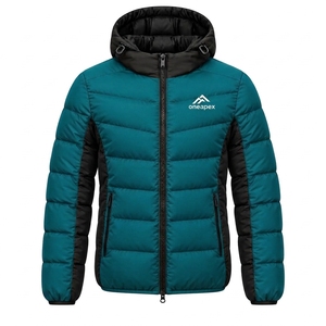 Veste matelassée à capuche pour homme, couleur bleu-vert et noir, chaude, légère, imperméable, pour l'hiver et les activités de plein air, One Apex - Product Image 3