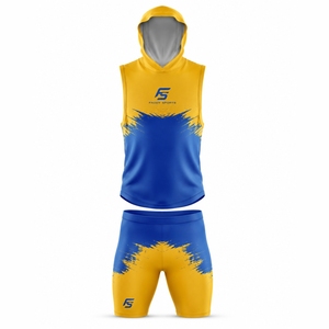 Vêtements de sport d'équipe en gros : Maillots sans manches à capuche et shorts de compression à séchage rapide pour uniformes de football américain 7v7 personnalisés par sublimation - Product Image 1