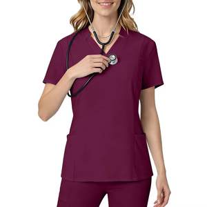 Tenues médicales d'hôpital pour femmes : Blouse chirurgicale et uniforme d'infirmière à col en V, en polyester et élasthanne doux, multi-poches, pour usage hospitalier - Product Image 2