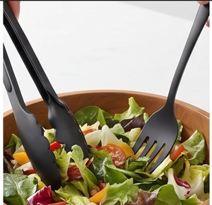 Ensemble d'ustensiles de table en métal noir mat avec pince, spatule, cuillère, fourchette et cuillère de service, design minimaliste, compatible lave-vaisselle, pour le camping - Product Image 5