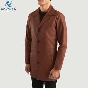 Rugged <b>Men's</b> Genuine Leather Reversible Trench Coat <b>Winter</b> Outerwear Jacket Warm Lined Button Closure for Casual Outdoor Use - Product Image 4