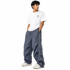 Pantalones anchos tejidos para hombre al por mayor, cintura elástica, ribete lateral reflectante, dobladillo ajustable, pantalones casuales de moda, ropa urbana personalizada - Product Image 6