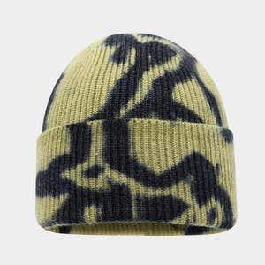 Wholesale Custom 100% Cotton Knitted Tie Dye Effect Multicolored Unisex Cuffed Fashion Beanie Hat with 3D Embroidery <b>Beach</b> - Product Image 1