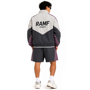 Ensemble coupe-vent grande taille OEM pour homme – Survêtement court en polyester et nylon avec veste zippée et short – Lot de 2 pièces - Product Image 2