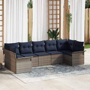 Ensemble de canapé de jardin en polyrotin gris 7 pièces avec coussins, collection de meubles d'extérieur élégante - Product Image 1