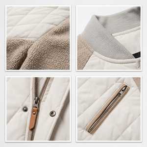Chaqueta Bomber Acolchada para Hombre, Estilo Urbano, Forro Polar Sherpa, Invierno, Felpa, Poliéster, Algodón, Chaqueta Casual para Hombre - Product Image 4