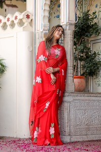 Elegante Saree de Gasa con Estampado Floral para Mujer, Saree Ligero de Gasa para Fiesta, Saree de Gasa de Diseño Premium con Blusa - Product Image 2