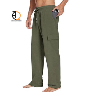 Pantalon de jogging décontracté gris en coton pour homme avec taille élastique, cordon de serrage, poches latérales, respirant, poids moyen, idéal pour le printemps - Product Image 2