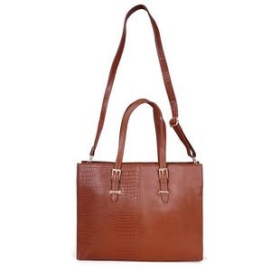 Sac fourre-tout décontracté en cuir avec fermeture éclair, deux bretelles, style classique, grande capacité, pour voyage et usage quotidien, marron pour femme - Product Image 3