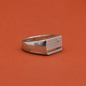 Cluster <b>Ring</b> 925 Sterling <b>Silver</b> Moissanite Diamond Look Signet <b>Ring</b> for <b>Men</b> - Product Image 3