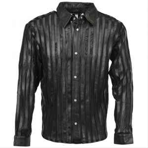 Men's Black Striped Satin Dress <b>Shirt</b> Full Sleeve Turn-down Collar Formal Style Autumn Wear - Product Image 1