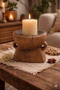 Portavelas de Madera Natural Estilo Wabi Sabi, Portavelas de Madera Hecho a Mano con Forma de Columna, Juego de Portavelas Decorativos para el Hogar - Product Image 5