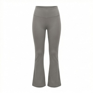 <b>High</b> <b>Waist</b> <b>Flared</b> Leg Ankle-Length Yoga <b>Leggings</b> Solid Color Seamless Spandex Nylon Elastic <b>Waist</b> - Product Image 1