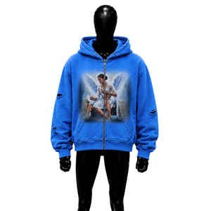 CASUAL <b>MENS</b> BLUE ANGEL GRAPHIC ZIP HOODIE Oversized Fleece Casual Style Autumn Wear LOSS FIT FASHIONABLE DESIGN DROPSHOULDER WIT - Product Image 1