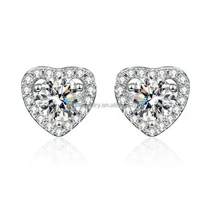 JM Popular Moissanite Stone Earrings Stud S925 Sterling Silver Cubic Zircon Heart Design Earrings For Girls Women