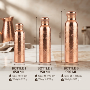 Botella de Agua de Cobre Premium con Patrón Ornamental Antiguo, Tapa de Rosca Hermética, Frasco Ayurvédico Reutilizable para Viajes y Hogar - Product Image 3