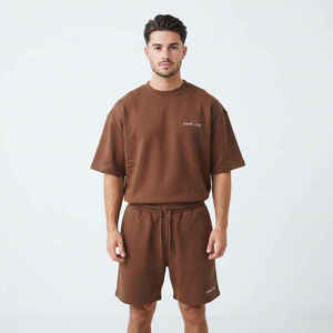 Men's <b>T</b> <b>Shirt</b> and Short Set With Zipper Casual Oversized <b>Shirts</b> Sets Cotton <b>Polyester</b> Pullover Men's Custom LOGO Tracksuit - Product Image 5