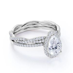 Vintage Halo Engagement Bridal Wedding <b>Set</b> 1.75 Carat Pear Cut Moissanite Antique Luxury <b>Sterling</b> <b>Silver</b> Plated <b>Ring</b> - Product Image 2